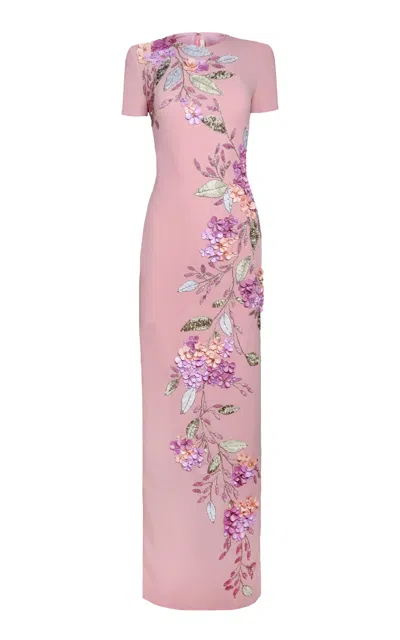 Naeem Khan Floral Embroidered Gown In Pink