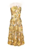 Naeem Khan Floral Embroidered Illusion Midi Dress In Yellow