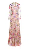 Naeem Khan Floral Embroidered Illusion Tulle-blend Gown In Multi
