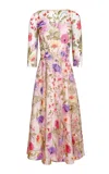 Naeem Khan Floral Embroidered Illusion Tulle-blend Midi Dress In Multi