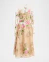 Naeem Khan Floral Embroidered Long-sleeve Tea-length Dress In Multi