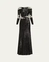 Naeem Khan Floral Embroidered Sequined Trumpet Gown