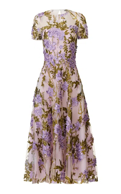 Naeem Khan Floral Lace Cocktail Midi Dress In Multi