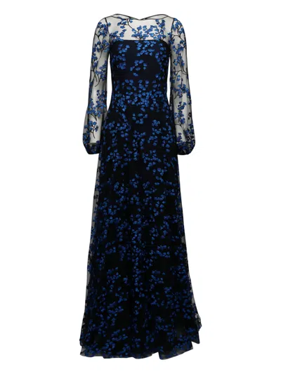 Naeem Khan Floral Long-sleeve Maxi Dress In Black