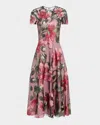 Naeem Khan Floral Matte Sequined Tulle Cap-sleeve Cocktail Dress