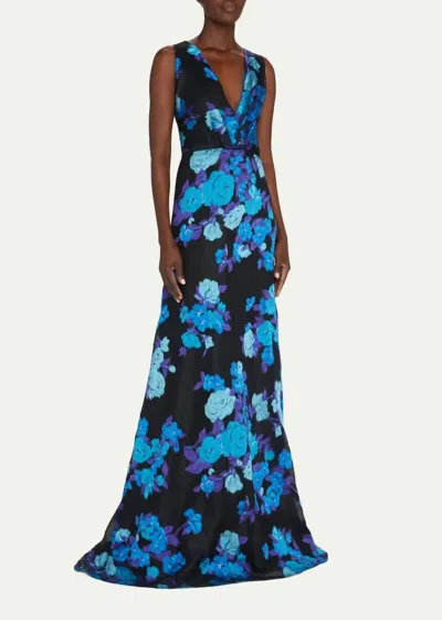 Naeem Khan Floral Maxi Dress In Black
