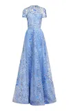 Naeem Khan Floral Organza Gown In Light Blue