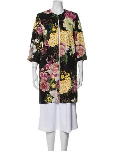 Pre-owned Naeem Khan Floral Print Coat In Black