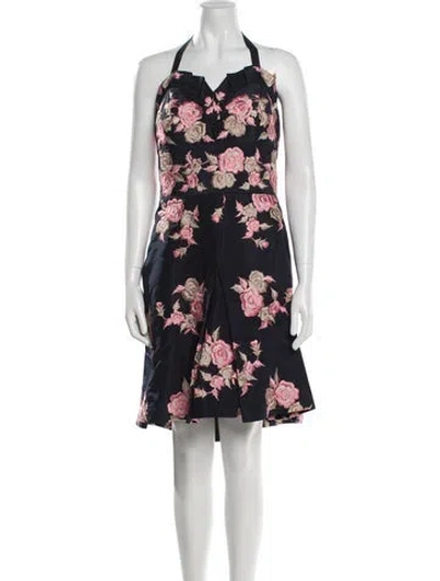 Pre-owned Naeem Khan Floral Print Knee-length Dress In Blue