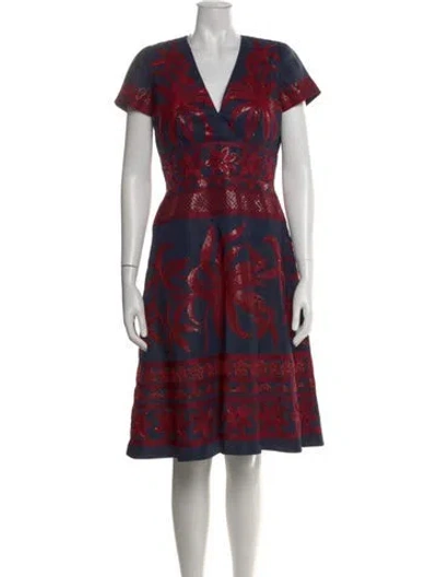 Pre-owned Naeem Khan Floral Print Knee-length Dress In Red