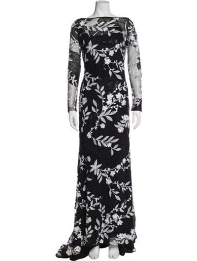 Pre-owned Naeem Khan Floral Print Long Dress In Black