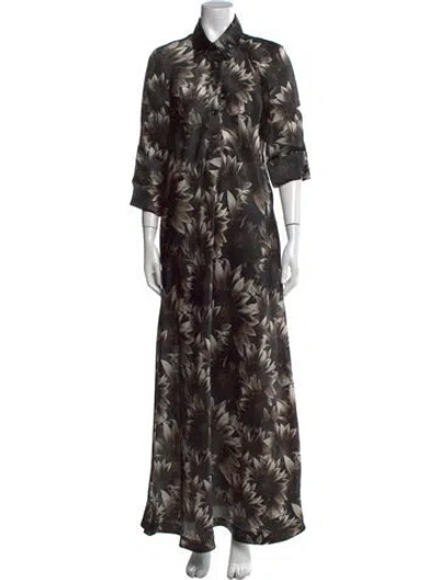 Pre-owned Naeem Khan Floral Print Long Dress In Black