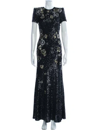 Pre-owned Naeem Khan Floral Print Long Dress In Black