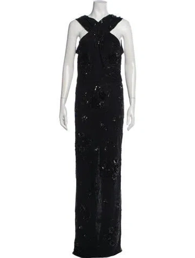 Pre-owned Naeem Khan Floral Print Long Dress In Black