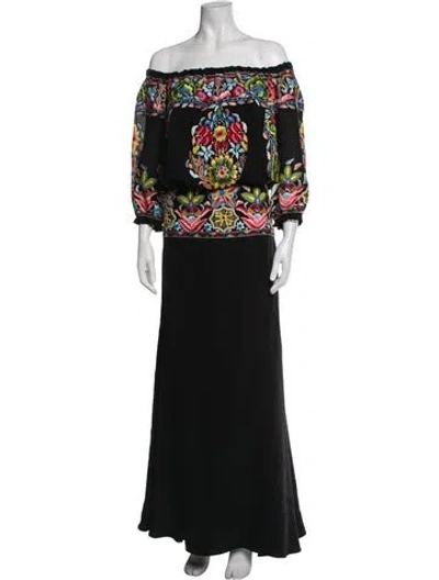Pre-owned Naeem Khan Floral Print Long Dress In Black