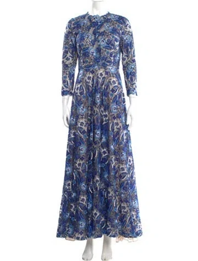 Pre-owned Naeem Khan Floral Print Long Dress In Blue