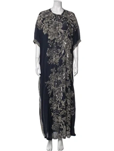 Pre-owned Naeem Khan Floral Print Long Dress In Blue