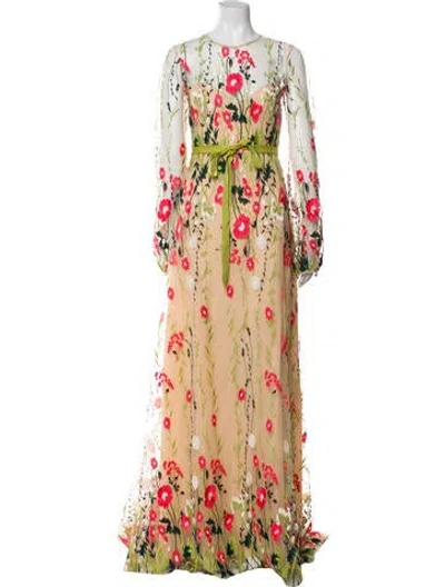 Pre-owned Naeem Khan Floral Print Long Dress In Neutral
