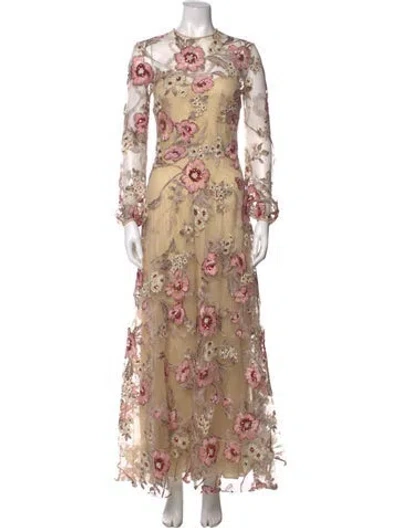 Pre-owned Naeem Khan Floral Print Long Dress In Neutrals