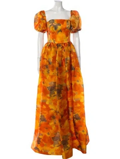 Pre-owned Naeem Khan Floral Print Long Dress In Orange