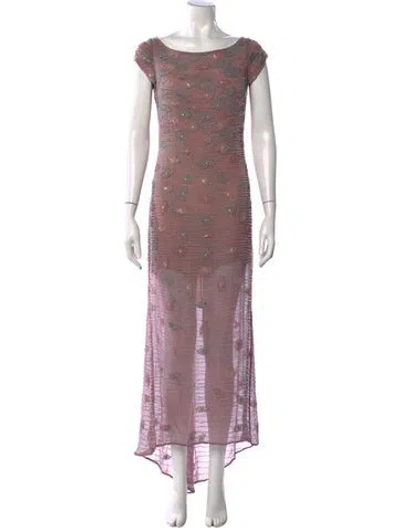 Pre-owned Naeem Khan Floral Print Long Dress In Pink