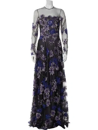 Pre-owned Naeem Khan Floral Print Long Dress In Purple