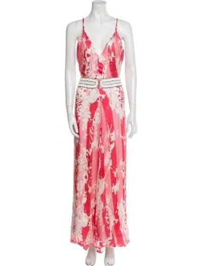 Pre-owned Naeem Khan Floral Print Long Dress In Red