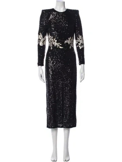 Pre-owned Naeem Khan Floral Print Midi Length Dress In Black