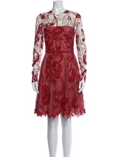 Pre-owned Naeem Khan Floral Print Mini Dress In Red