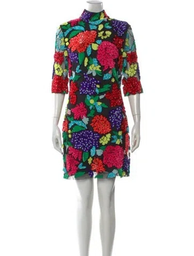 Pre-owned Naeem Khan Floral Print Mini Dress W/ Tags In Red