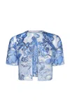 Naeem Khan Floral Raffia Tulle-blend Bolero In Blue