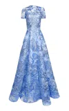 Naeem Khan Floral Raffia Tulle-blend Gown In Blue