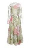 Naeem Khan Floral Sequin Illusion Tulle-blend Midi Dress In Multi
