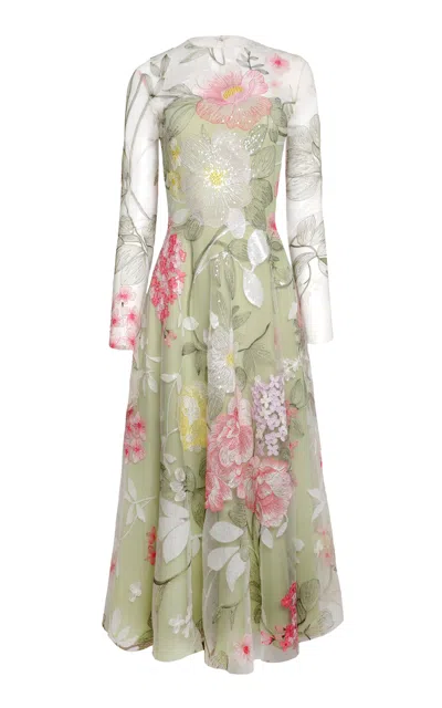 Naeem Khan Floral Sequin Illusion Tulle-blend Midi Dress In Multi