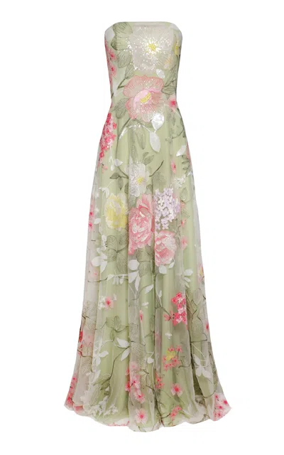 Naeem Khan Floral Sequin Tulle-blend Gown In Multi