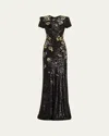 Naeem Khan Floral Sequined Gown In Blackgold