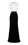 Naeem Khan Fringed Beaded-pearl Gown In Black,white