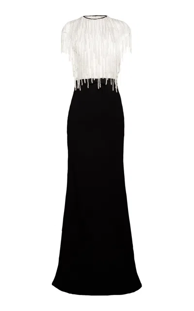Naeem Khan Fringed Beaded-pearl Gown In Black,white