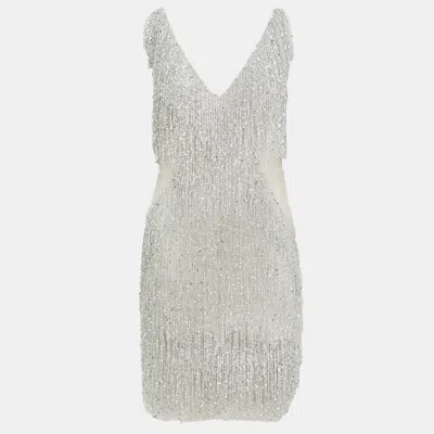 Naeem Khan Gatsby Tassel Embellished Short Dress In Silver
