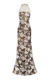 Naeem Khan Halter Fit And Flare Gown In Black,white