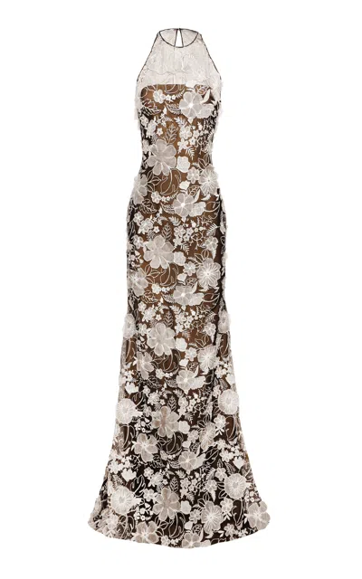 Naeem Khan Halter Fit And Flare Gown In Black,white