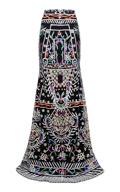 Naeem Khan Hand-embroidered Silk Tulle Maxi Skirt