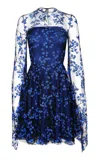 Naeem Khan Jewel-neck Floral Tulle Mini Dress In Black
