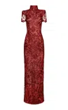 Naeem Khan Lace Column Gown In Burgundy