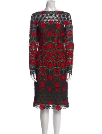 Pre-owned Naeem Khan Lace Pattern Knee-length Dress In Black