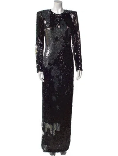 Pre-owned Naeem Khan Lace Pattern Long Dress In Black