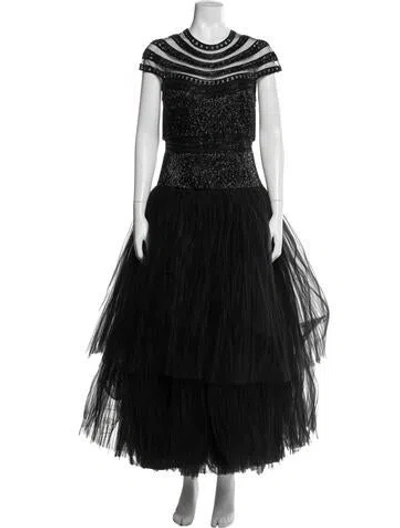 Pre-owned Naeem Khan Lace Pattern Long Dress In Black