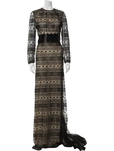 Pre-owned Naeem Khan Lace Pattern Long Dress In Brown