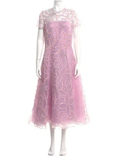 Pre-owned Naeem Khan Lace Pattern Long Dress In Pink
