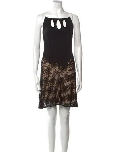 Pre-owned Naeem Khan Lace Pattern Mini Dress In Black